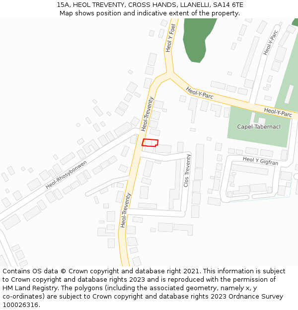 15A, HEOL TREVENTY, CROSS HANDS, LLANELLI, SA14 6TE: Location map and indicative extent of plot