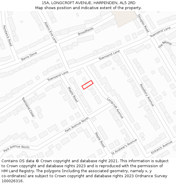 15A, LONGCROFT AVENUE, HARPENDEN, AL5 2RD: Location map and indicative extent of plot