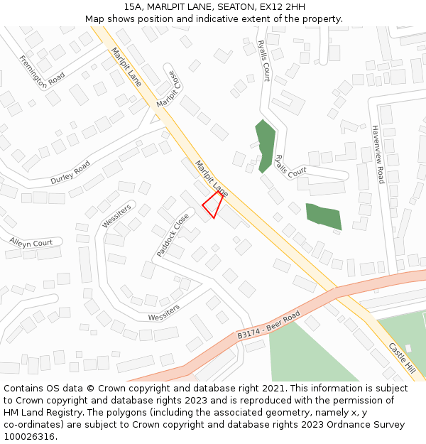 15A, MARLPIT LANE, SEATON, EX12 2HH: Location map and indicative extent of plot