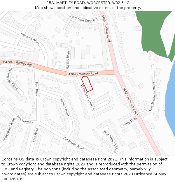 15A, MARTLEY ROAD, WORCESTER, WR2 6HG: Location map and indicative extent of plot