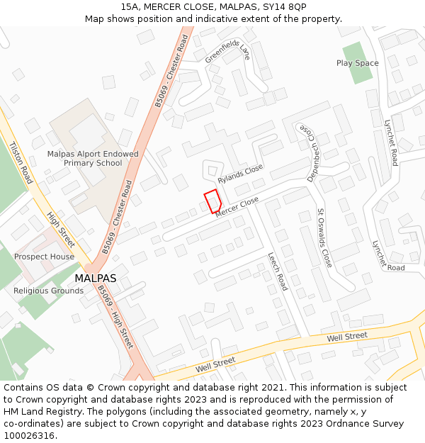 15A, MERCER CLOSE, MALPAS, SY14 8QP: Location map and indicative extent of plot