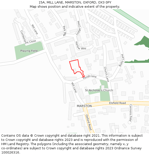 15A, MILL LANE, MARSTON, OXFORD, OX3 0PY: Location map and indicative extent of plot