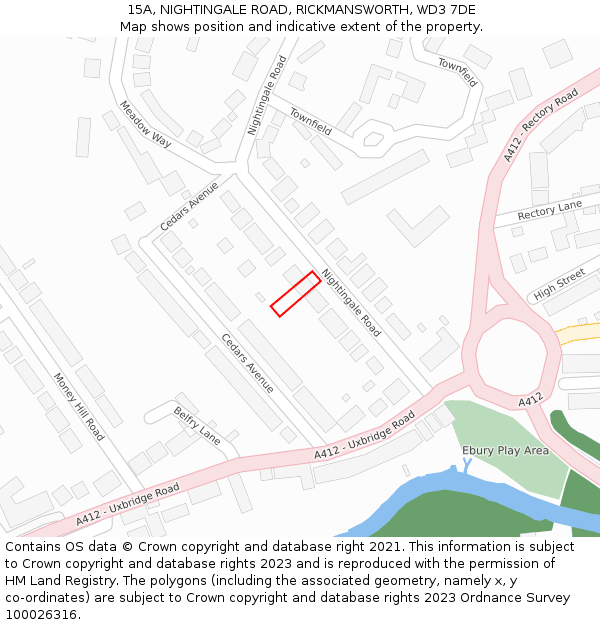 15A, NIGHTINGALE ROAD, RICKMANSWORTH, WD3 7DE: Location map and indicative extent of plot