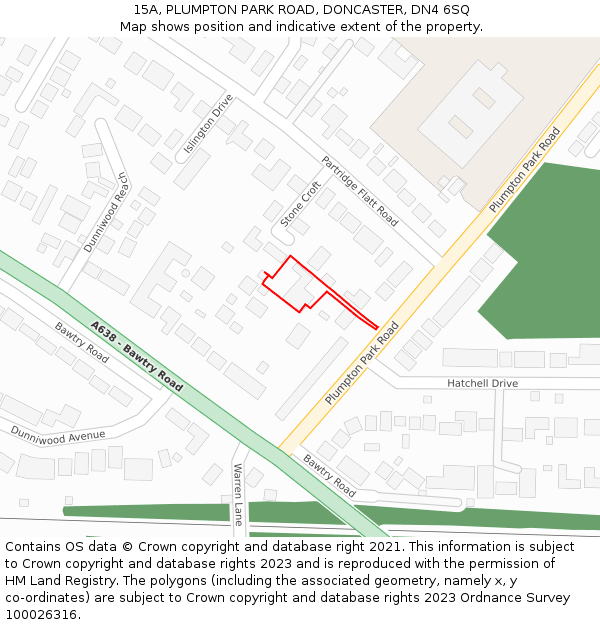 15A, PLUMPTON PARK ROAD, DONCASTER, DN4 6SQ: Location map and indicative extent of plot