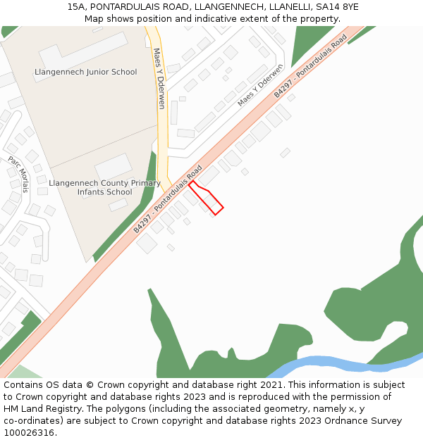 15A, PONTARDULAIS ROAD, LLANGENNECH, LLANELLI, SA14 8YE: Location map and indicative extent of plot