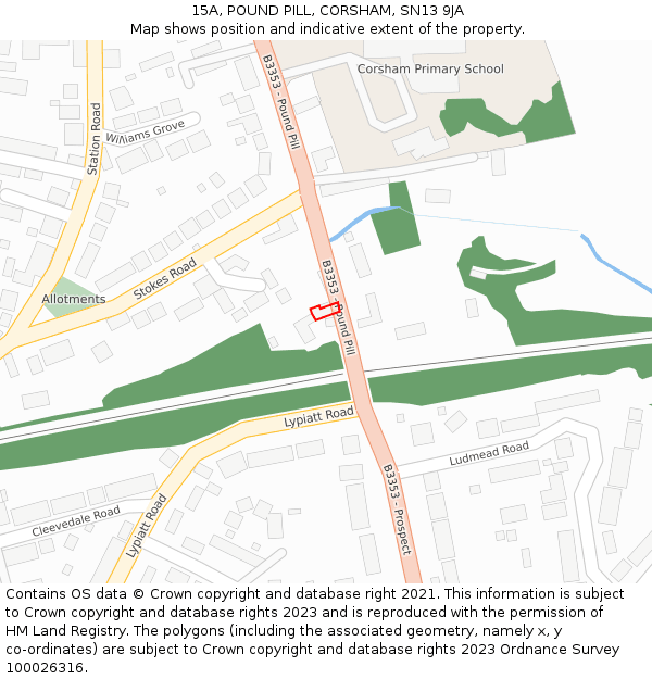15A, POUND PILL, CORSHAM, SN13 9JA: Location map and indicative extent of plot