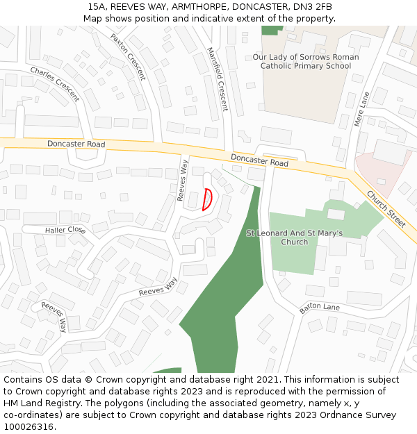 15A, REEVES WAY, ARMTHORPE, DONCASTER, DN3 2FB: Location map and indicative extent of plot