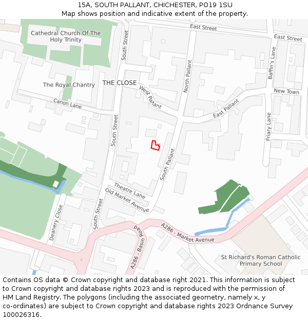 15A, SOUTH PALLANT, CHICHESTER, PO19 1SU: Location map and indicative extent of plot