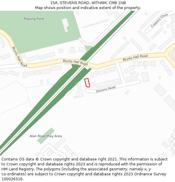 15A, STEVENS ROAD, WITHAM, CM8 1NB: Location map and indicative extent of plot