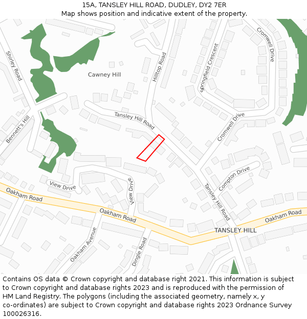 15A, TANSLEY HILL ROAD, DUDLEY, DY2 7ER: Location map and indicative extent of plot