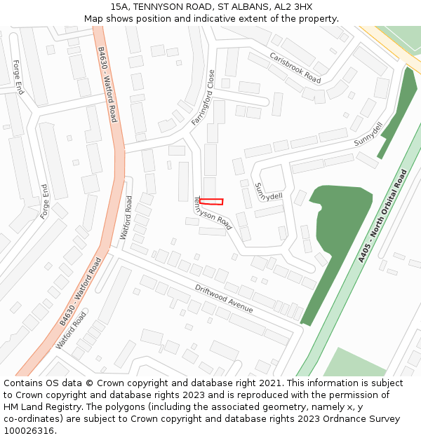 15A, TENNYSON ROAD, ST ALBANS, AL2 3HX: Location map and indicative extent of plot