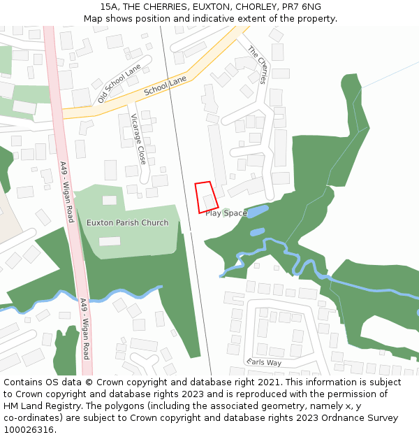15A, THE CHERRIES, EUXTON, CHORLEY, PR7 6NG: Location map and indicative extent of plot