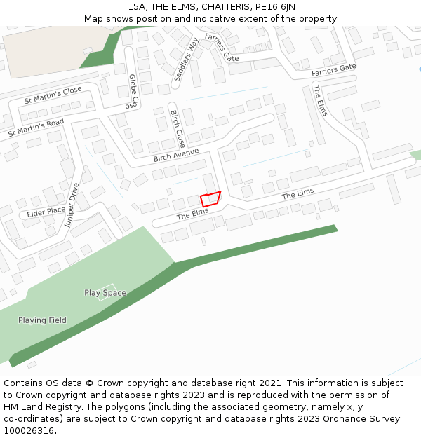 15A, THE ELMS, CHATTERIS, PE16 6JN: Location map and indicative extent of plot