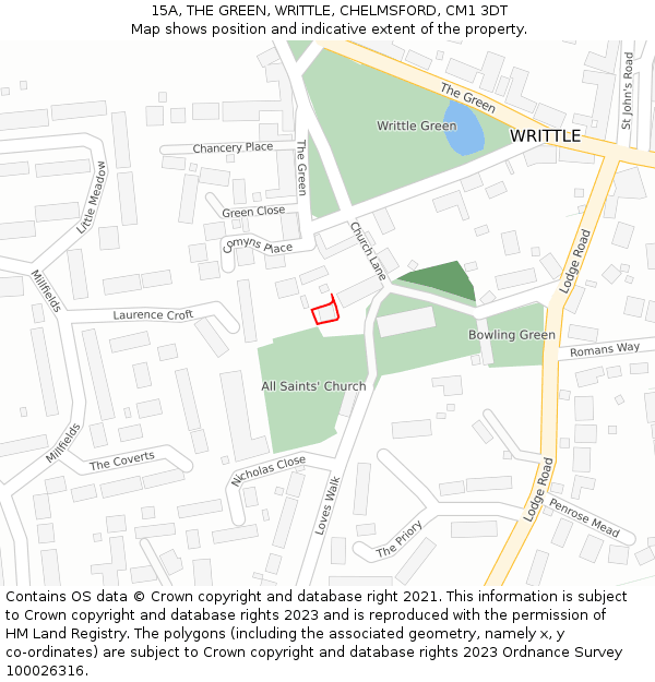 15A, THE GREEN, WRITTLE, CHELMSFORD, CM1 3DT: Location map and indicative extent of plot