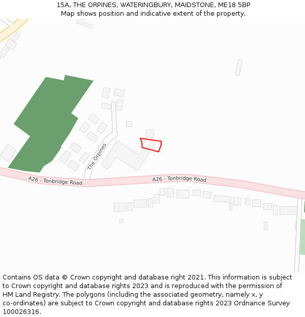 15A, THE ORPINES, WATERINGBURY, MAIDSTONE, ME18 5BP: Location map and indicative extent of plot