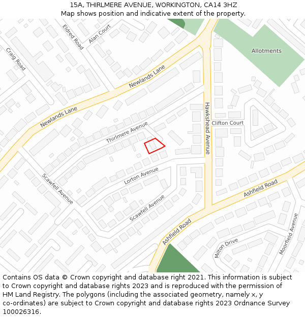 15A, THIRLMERE AVENUE, WORKINGTON, CA14 3HZ: Location map and indicative extent of plot
