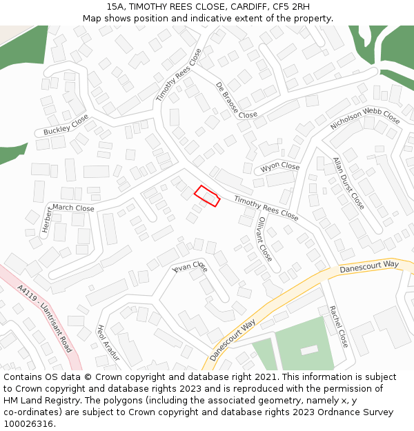 15A, TIMOTHY REES CLOSE, CARDIFF, CF5 2RH: Location map and indicative extent of plot