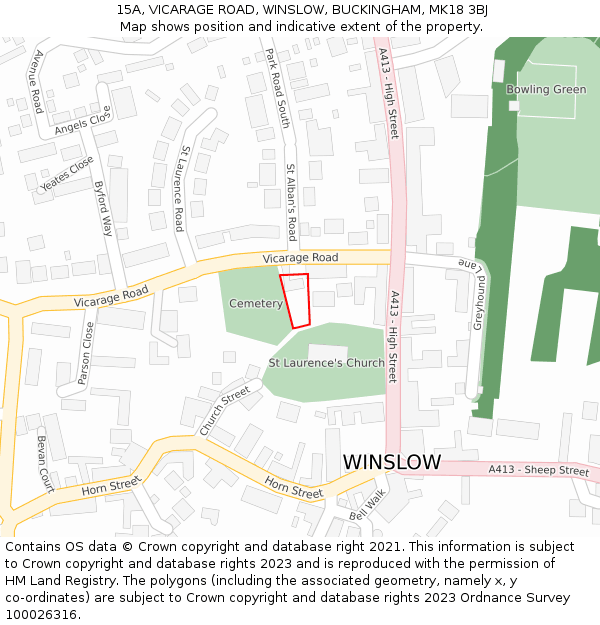 15A, VICARAGE ROAD, WINSLOW, BUCKINGHAM, MK18 3BJ: Location map and indicative extent of plot