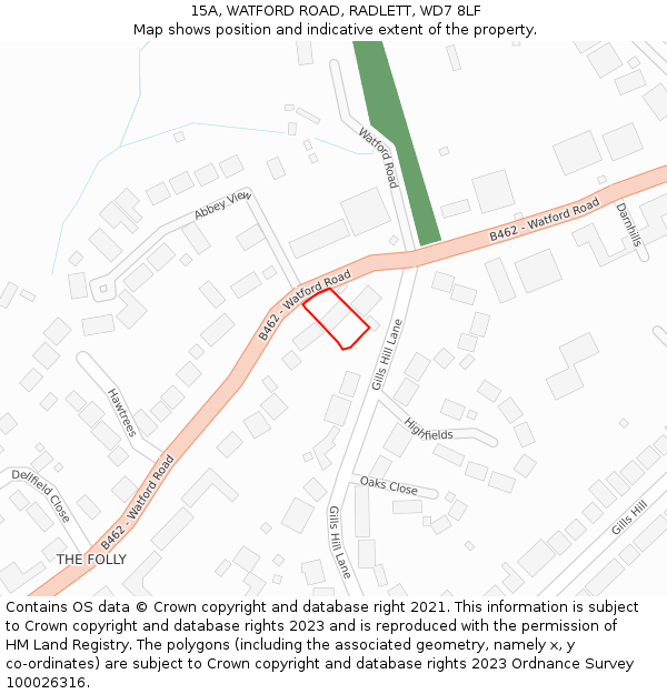 15A, WATFORD ROAD, RADLETT, WD7 8LF: Location map and indicative extent of plot