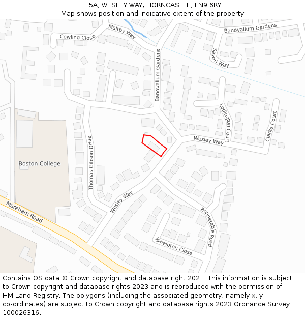 15A, WESLEY WAY, HORNCASTLE, LN9 6RY: Location map and indicative extent of plot