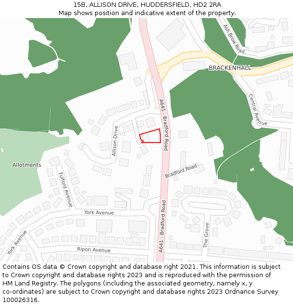 15B, ALLISON DRIVE, HUDDERSFIELD, HD2 2RA: Location map and indicative extent of plot