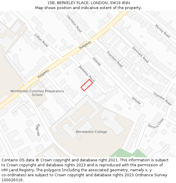 15B, BERKELEY PLACE, LONDON, SW19 4NN: Location map and indicative extent of plot