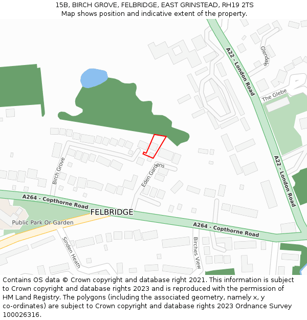 15B, BIRCH GROVE, FELBRIDGE, EAST GRINSTEAD, RH19 2TS: Location map and indicative extent of plot