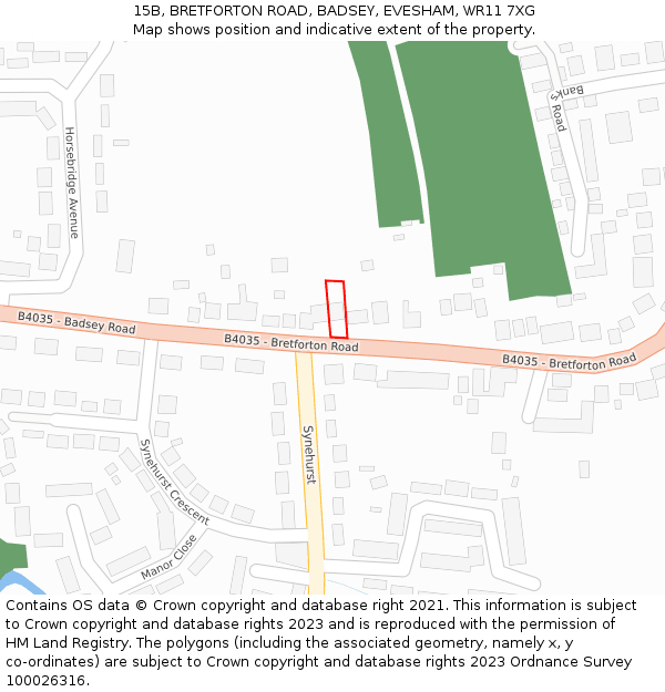 15B, BRETFORTON ROAD, BADSEY, EVESHAM, WR11 7XG: Location map and indicative extent of plot