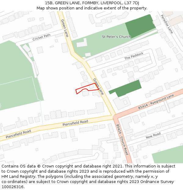 15B, GREEN LANE, FORMBY, LIVERPOOL, L37 7DJ: Location map and indicative extent of plot