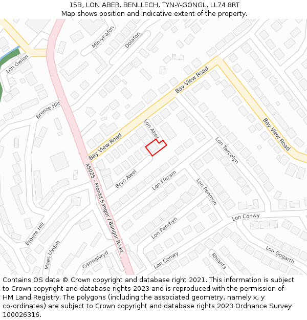 15B, LON ABER, BENLLECH, TYN-Y-GONGL, LL74 8RT: Location map and indicative extent of plot
