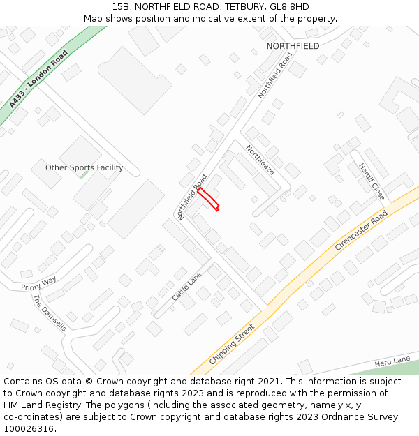 15B, NORTHFIELD ROAD, TETBURY, GL8 8HD: Location map and indicative extent of plot
