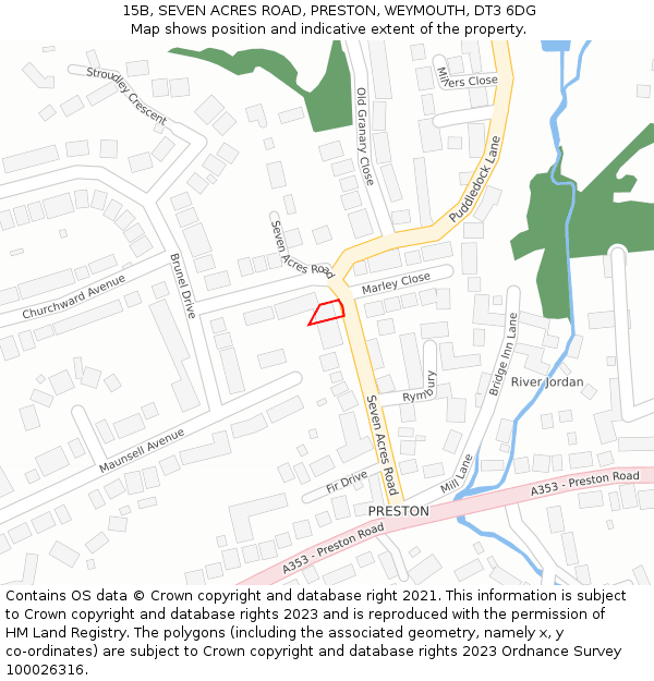 15B, SEVEN ACRES ROAD, PRESTON, WEYMOUTH, DT3 6DG: Location map and indicative extent of plot