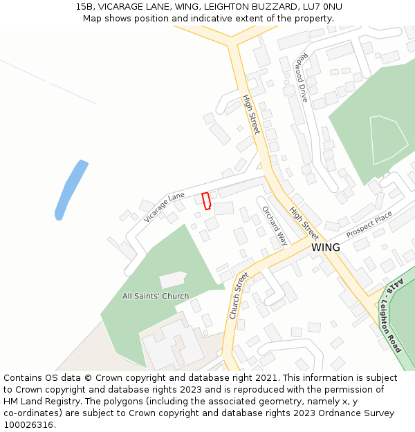 15B, VICARAGE LANE, WING, LEIGHTON BUZZARD, LU7 0NU: Location map and indicative extent of plot