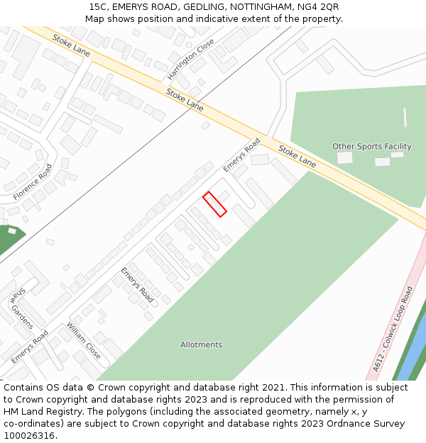 15C, EMERYS ROAD, GEDLING, NOTTINGHAM, NG4 2QR: Location map and indicative extent of plot