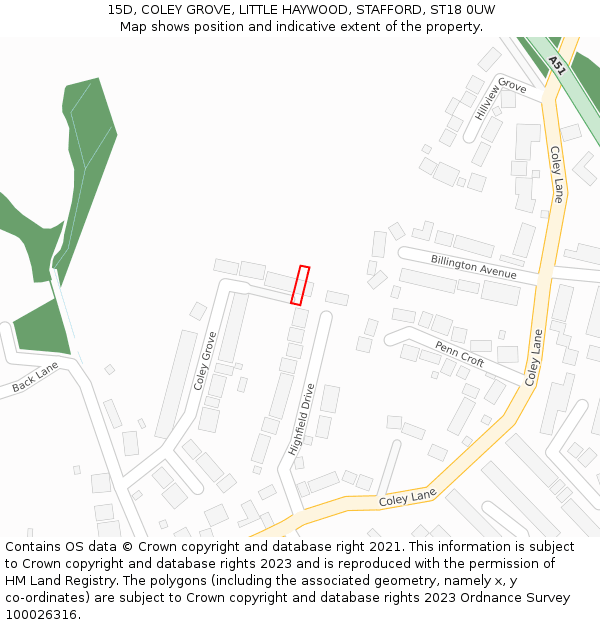 15D, COLEY GROVE, LITTLE HAYWOOD, STAFFORD, ST18 0UW: Location map and indicative extent of plot