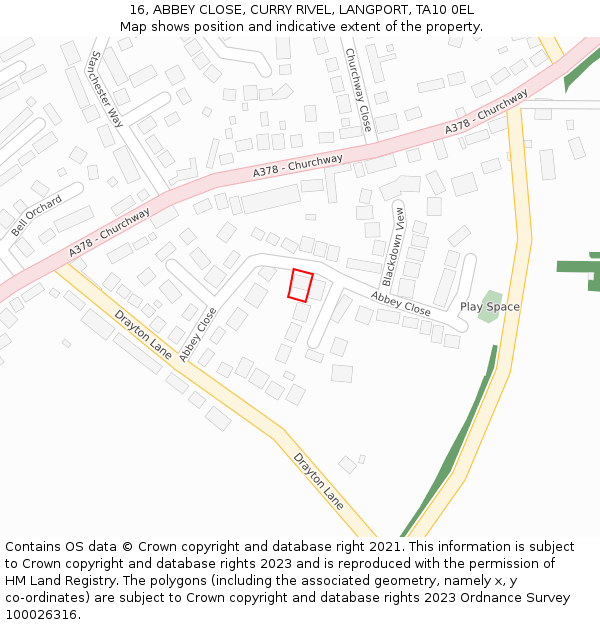 16, ABBEY CLOSE, CURRY RIVEL, LANGPORT, TA10 0EL: Location map and indicative extent of plot