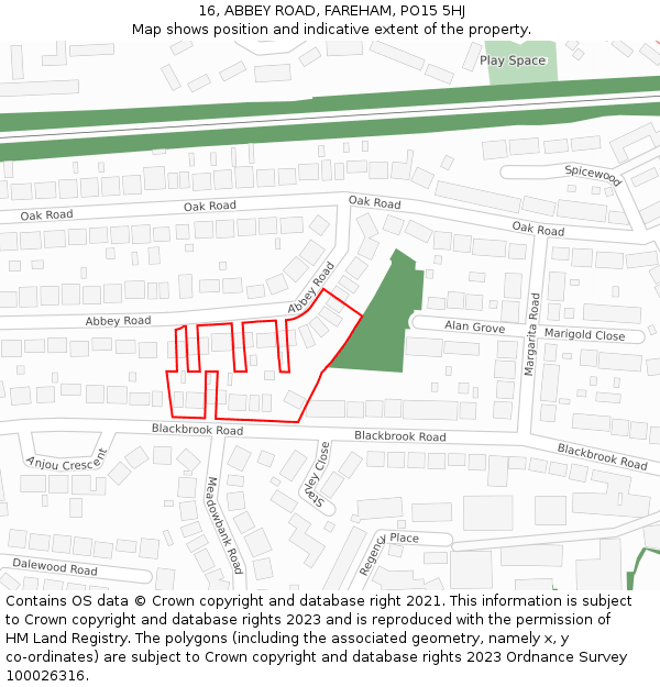 16, ABBEY ROAD, FAREHAM, PO15 5HJ: Location map and indicative extent of plot