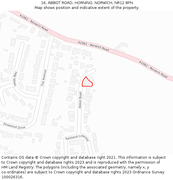 16, ABBOT ROAD, HORNING, NORWICH, NR12 8PN: Location map and indicative extent of plot