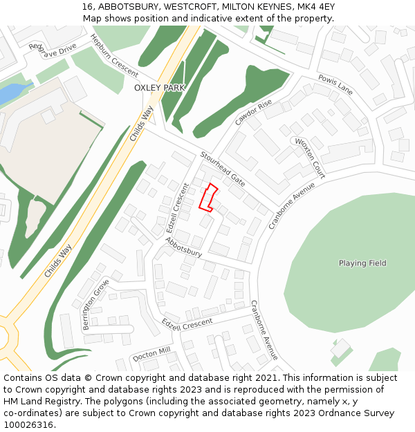 16, ABBOTSBURY, WESTCROFT, MILTON KEYNES, MK4 4EY: Location map and indicative extent of plot