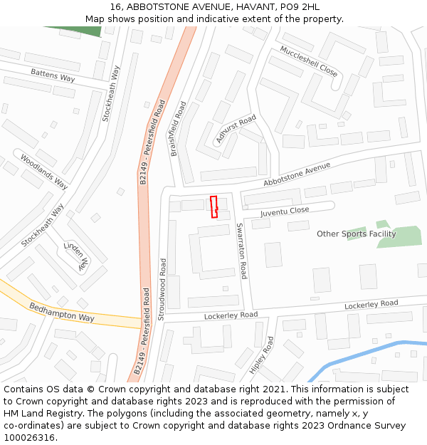 16, ABBOTSTONE AVENUE, HAVANT, PO9 2HL: Location map and indicative extent of plot