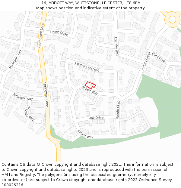 16, ABBOTT WAY, WHETSTONE, LEICESTER, LE8 6RA: Location map and indicative extent of plot