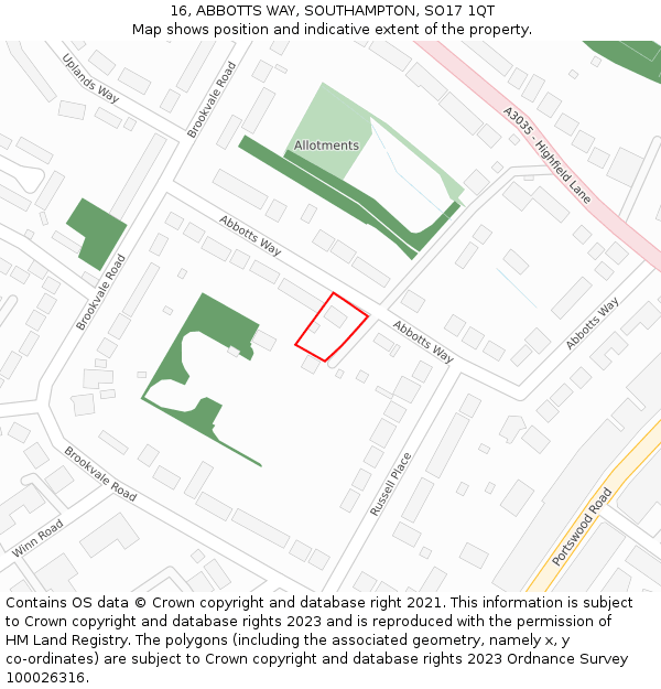 16, ABBOTTS WAY, SOUTHAMPTON, SO17 1QT: Location map and indicative extent of plot