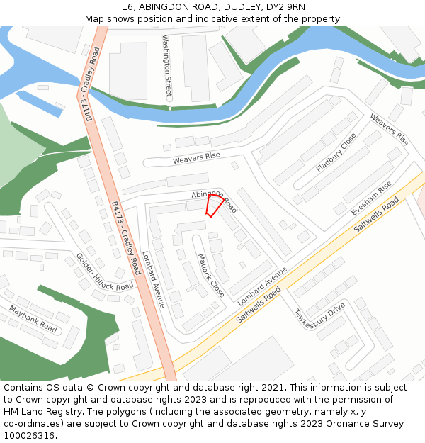 16, ABINGDON ROAD, DUDLEY, DY2 9RN: Location map and indicative extent of plot