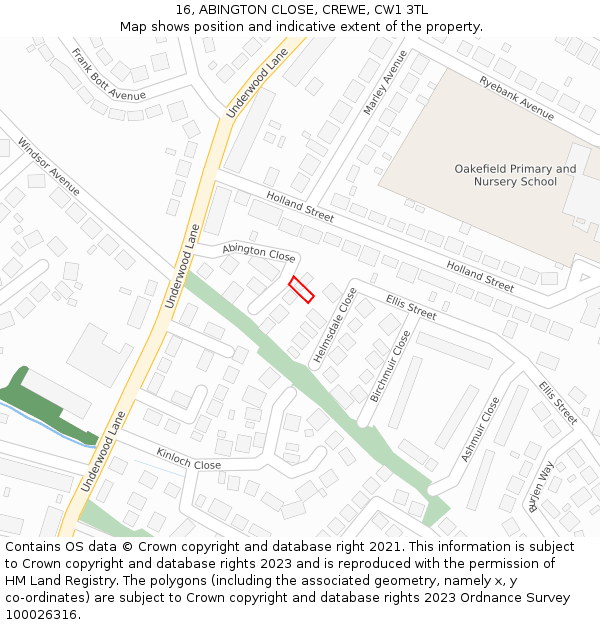 16, ABINGTON CLOSE, CREWE, CW1 3TL: Location map and indicative extent of plot