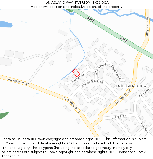 16, ACLAND WAY, TIVERTON, EX16 5QA: Location map and indicative extent of plot
