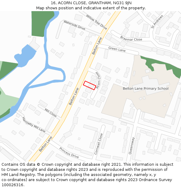 16, ACORN CLOSE, GRANTHAM, NG31 9JN: Location map and indicative extent of plot