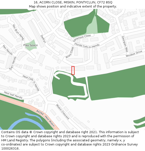 16, ACORN CLOSE, MISKIN, PONTYCLUN, CF72 8SQ: Location map and indicative extent of plot