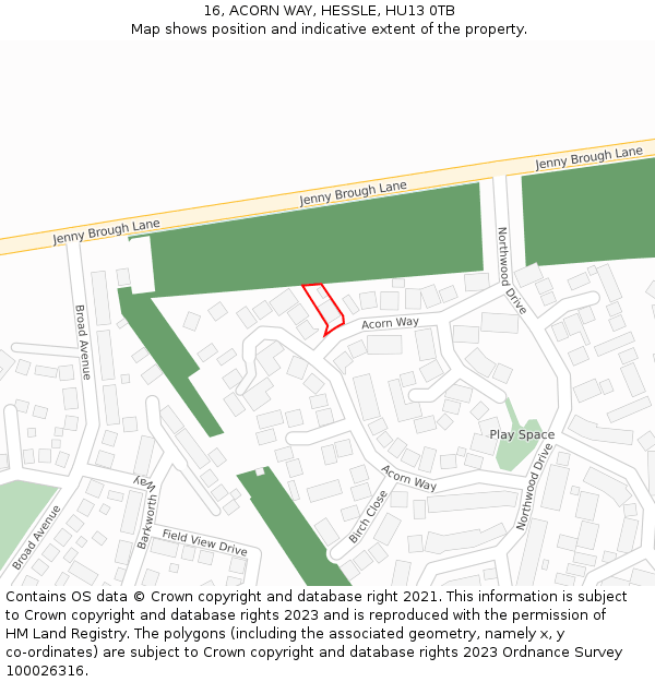 16, ACORN WAY, HESSLE, HU13 0TB: Location map and indicative extent of plot