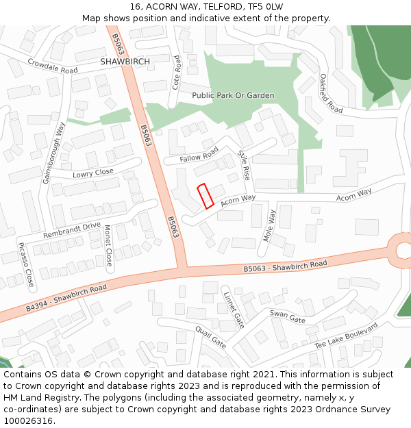 16, ACORN WAY, TELFORD, TF5 0LW: Location map and indicative extent of plot