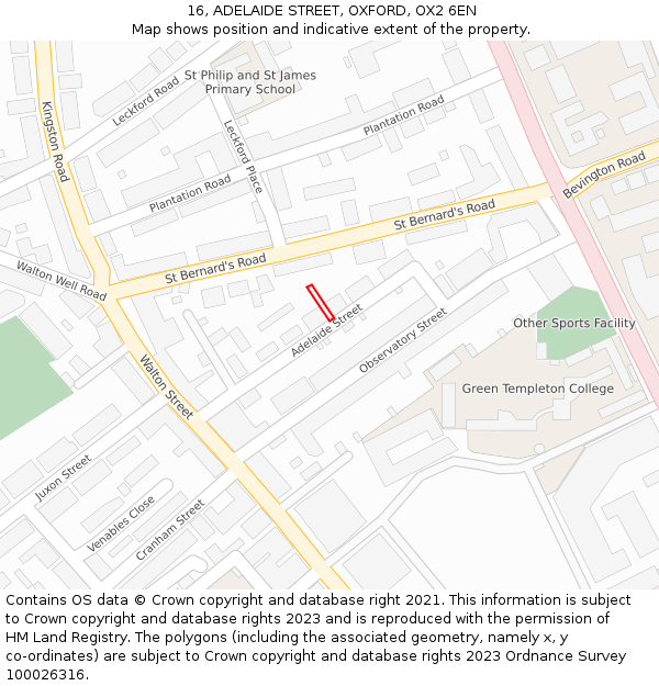 16, ADELAIDE STREET, OXFORD, OX2 6EN: Location map and indicative extent of plot